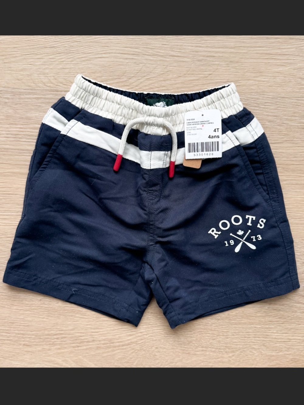 NWT Roots Kids Cabin Packable Swim Shorts 4T Toddler Navy Blue Canada Nautical